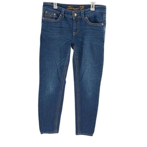 Seven7 Jeans Blue Denim Skinny Stretch Embroidered Womens Size 12 - Picture 1 of 10
